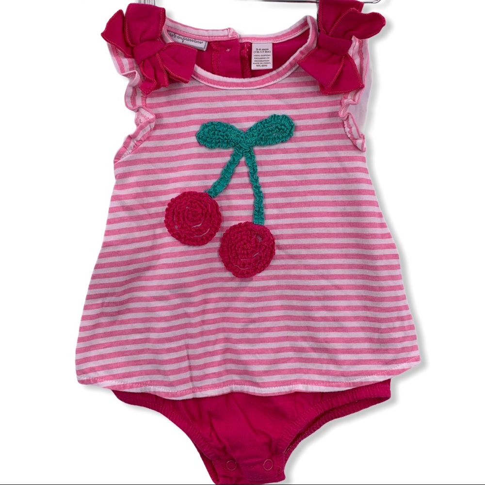 First Impressions cherry stripe ruffle sleeve 3-6m